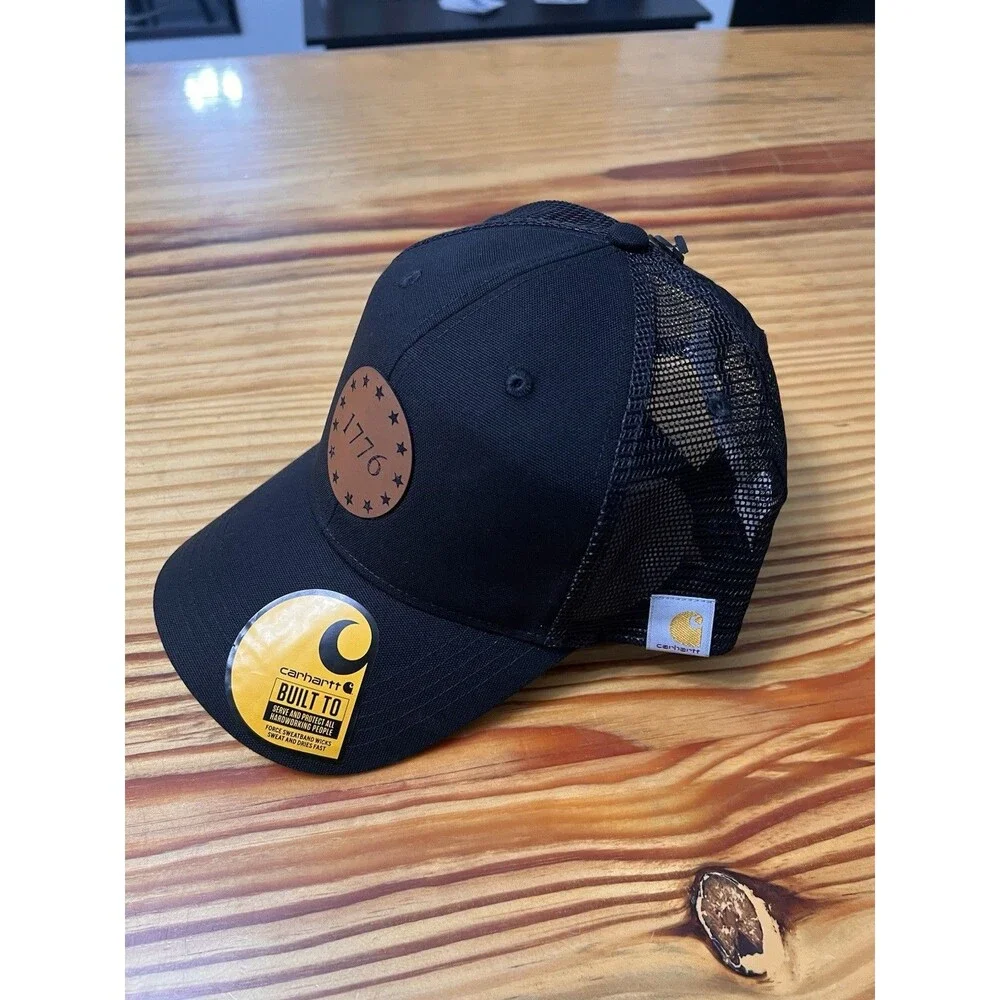 1776 Leather Patch Carhartt Hat Black ADJ Size NWT America 250 Cap